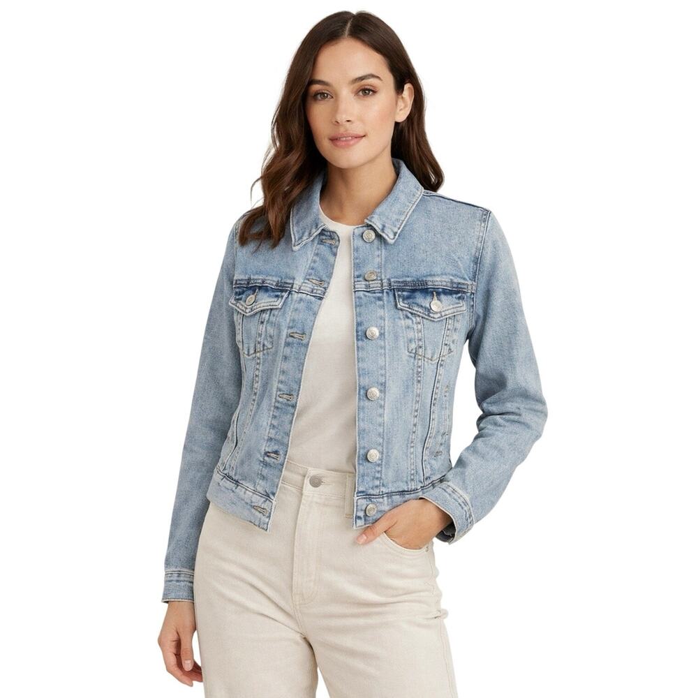 OAT New York Denim Jacket Women’s XS Light Wash Button Front Fitted Jean Jacket